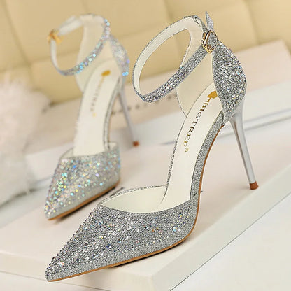 Shoes Shiny Rhinestones High Heels Shoes Pumps Stiletto Sweet Heels Wedding Shoes Sandals 10 Cm