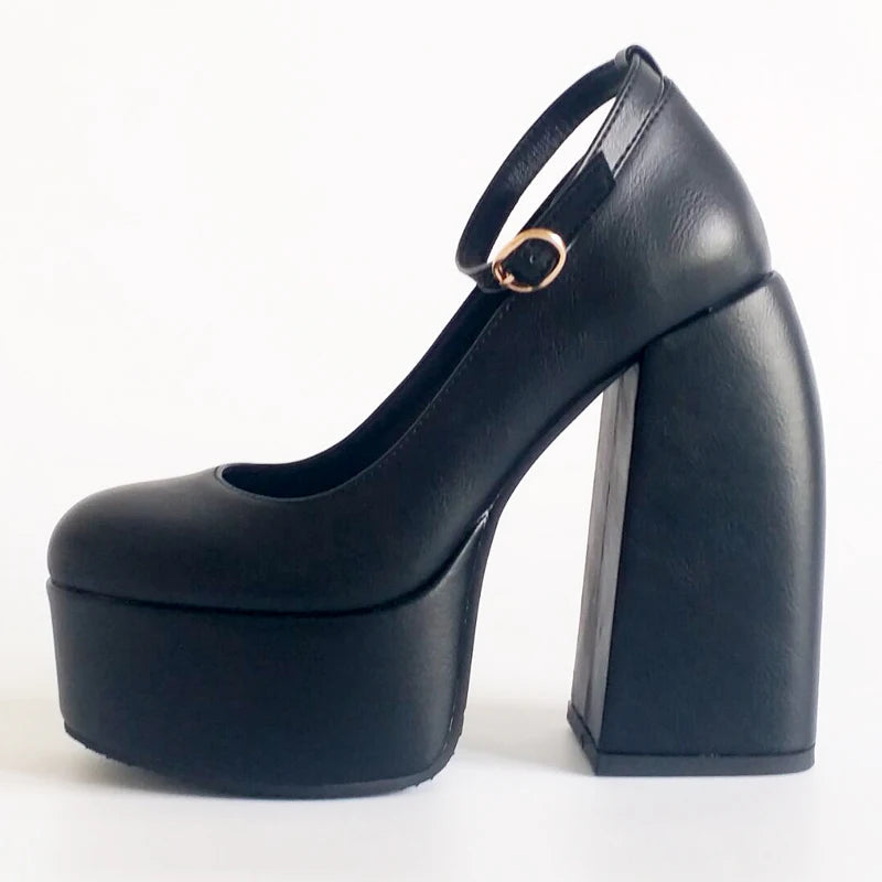 Black White Mary Janes Super Thick High Heels Platforms Pumps for Spring Summer Shallow Party Chunky Dance Shoes