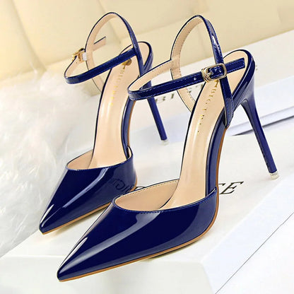 Shoes High Heels Shoes Patent Leather Woman Pumps Heels Blue Sliver Stiletto Heels Sandals