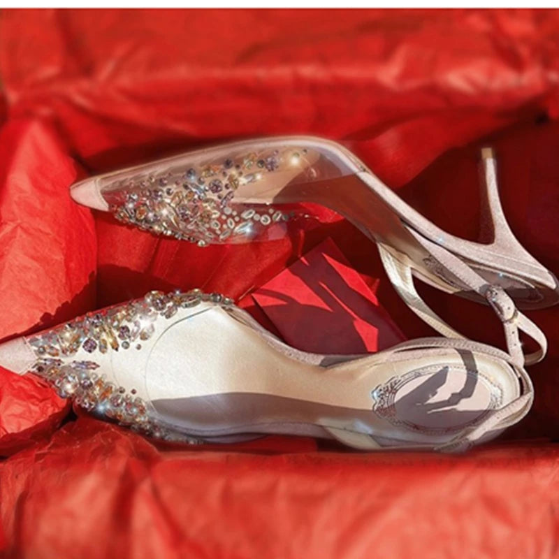 New Rhinestones Sandals Pointed Toe Party High Heels Wedding Shoes Sandalias Mujer Zapatos De Mujer