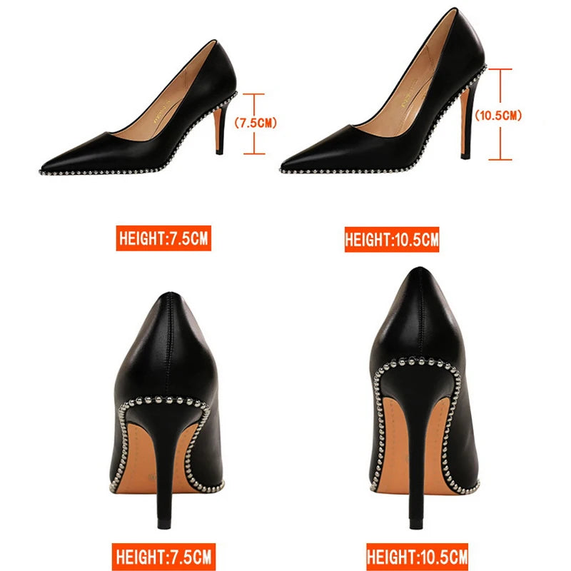 Shoes Rivet Woman Pumps New High Heels Stiletto Pu Leather Heels Party Shoes Female Heel 43