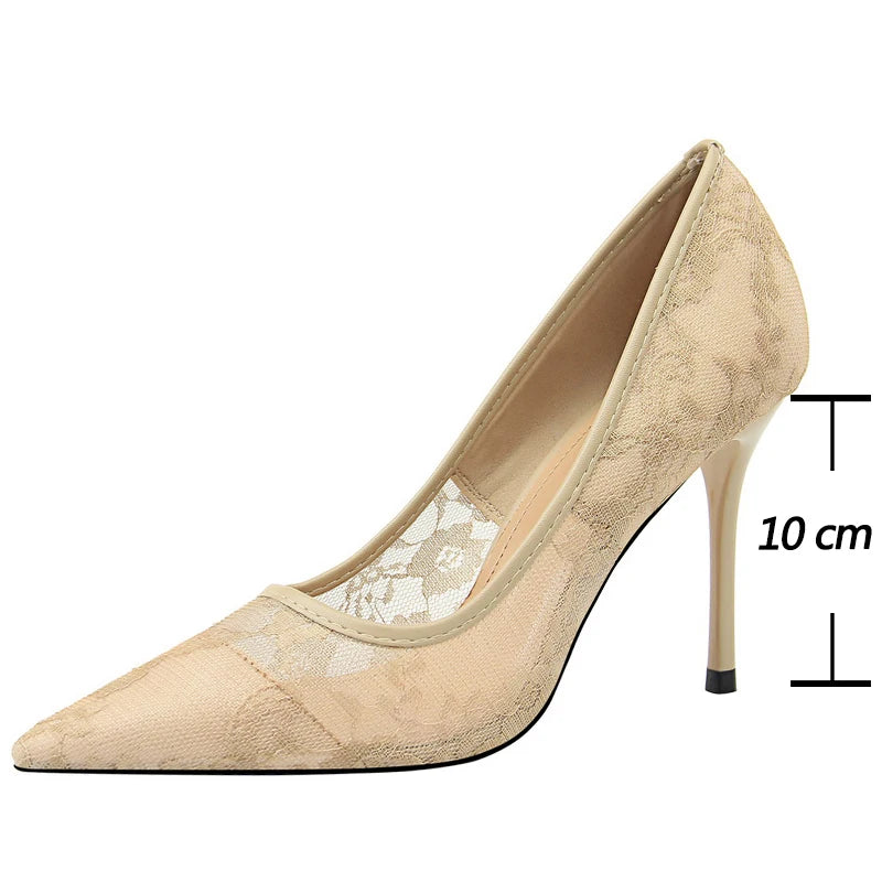 Shoes Mesh Hollow Lace Woman Pumps Spring Heels Party Shoes Thin Stiletto Heels Shoes 6 Colour