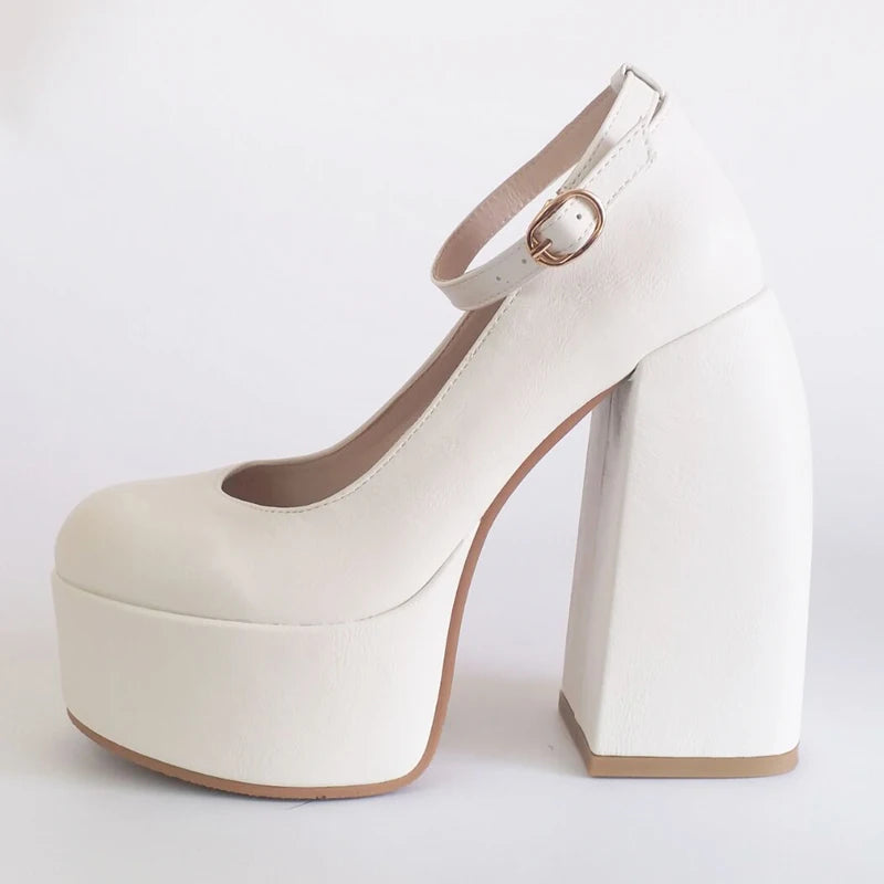 Black White Mary Janes Super Thick High Heels Platforms Pumps for Spring Summer Shallow Party Chunky Dance Shoes