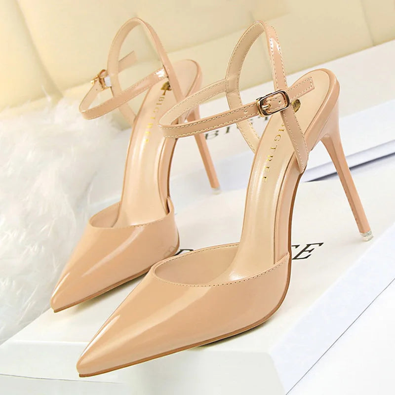 Shoes High Heels Shoes Patent Leather Woman Pumps Heels Blue Sliver Stiletto Heels Sandals