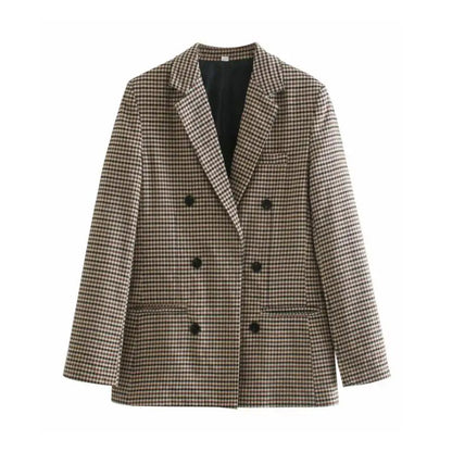 Fall Blazer Jacket Tops Office Wear Korean Plaid Blazer Orange Long Blazer Coat