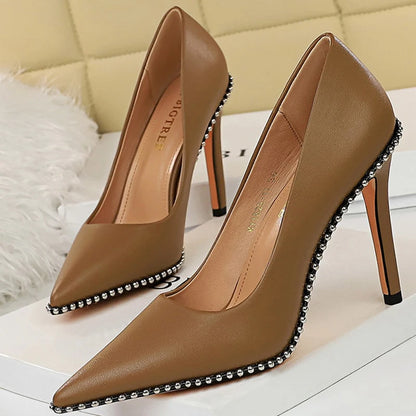 Shoes Rivet Woman Pumps New High Heels Stiletto Pu Leather Heels Party Shoes Female Heel 43