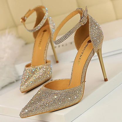 Shoes Shiny Rhinestones High Heels Shoes Pumps Stiletto Sweet Heels Wedding Shoes Sandals 10 Cm
