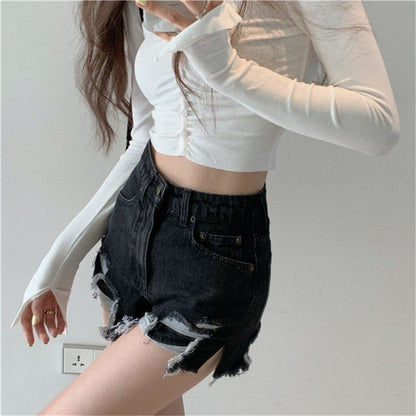 Denim Shorts With Tassel Pockets Mini Short Jeans