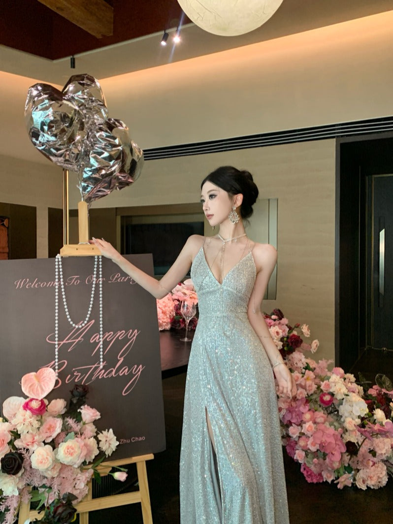 Sequin Blue Maxi Dress Birthday & Evening Gown