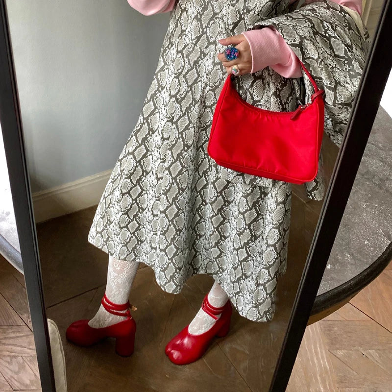New Spring Split Toe Pumps Chunky Round Ankle Strap Buckle High Heels Red Leather Brand Design Winter Shoes