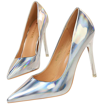 10.5cm High Heels Blue Green Valentine Pumps Glossy Stripper Stiletto Wedding Bridal Fetish Shoes 43