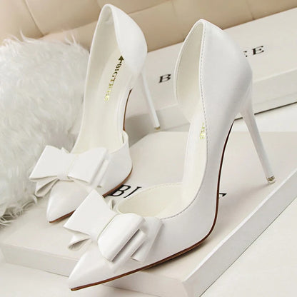 Shoes Bow-knot Woman Pumps Stiletto 10.5 Cm Basic Pump Pointed Toe Classic Pumps High Heels Shoes