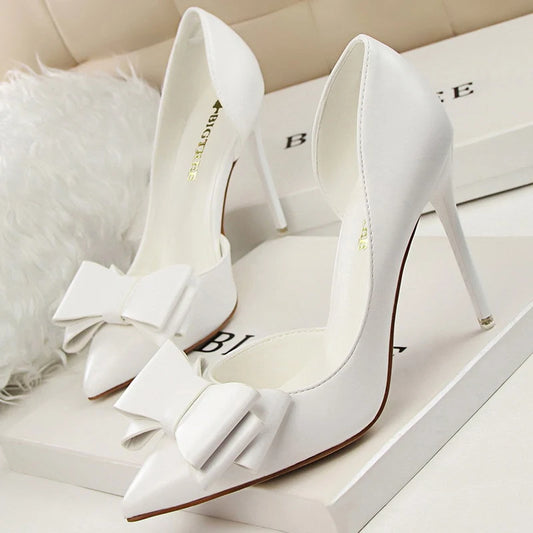 Shoes Bow-knot Woman Pumps Stiletto 10.5 Cm Basic Pump Pointed Toe Classic Pumps High Heels Shoes
