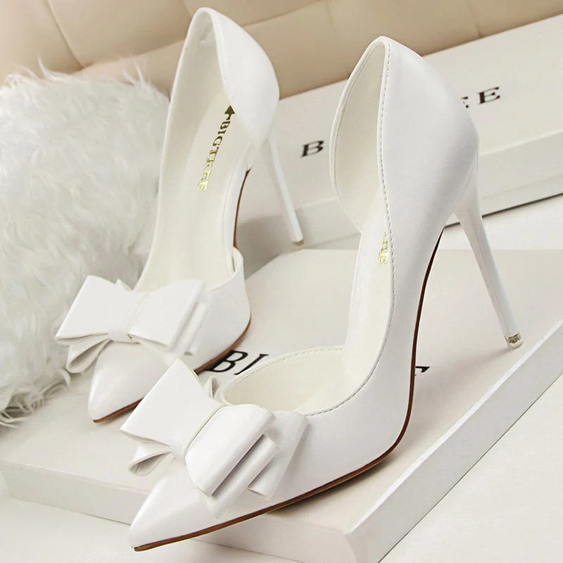 Shoes Bow-knot Woman Pumps Stiletto 10.5 Cm Basic Pump Pointed Toe Classic Pumps High Heels Shoes