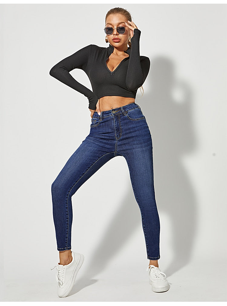 Classic Skinny Jeans High Waist Stretch Jean Wash Denim Leggings Slim Elastic Pencil Pant