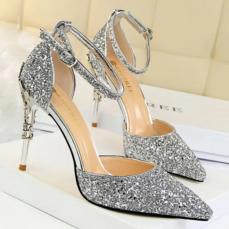 Shoes Heels New Woman Pumps Sequins High Heels Shoes Shoes Gold Sliver Stiletto Heels Sandals