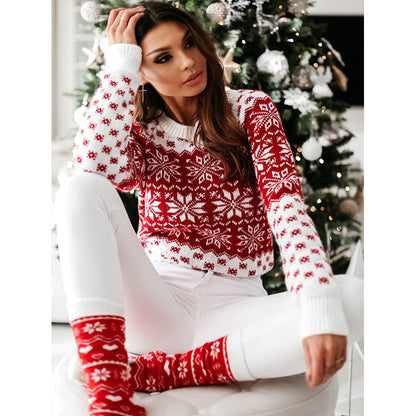 Snowflake Pattern Classic Round Neck Long Sleeve Christmas Sweaters