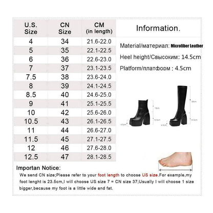 Elastic Kneehigh Boots Chunky Platform High Heels Boots Black Zipper Punk Shoes Winter Botas De Mujer