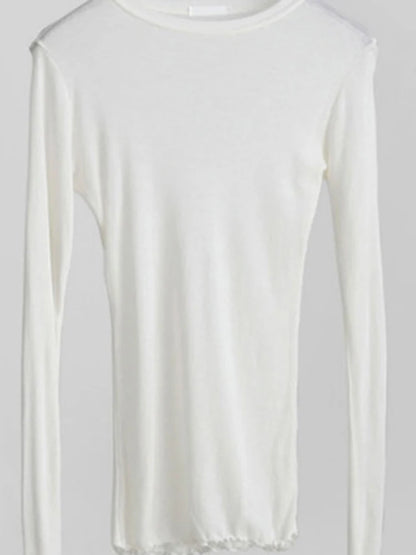 Plain T Shirt Cotton Elastic Basic T-shirts Female Tops Long Sleeve Thin T-shirt See Through