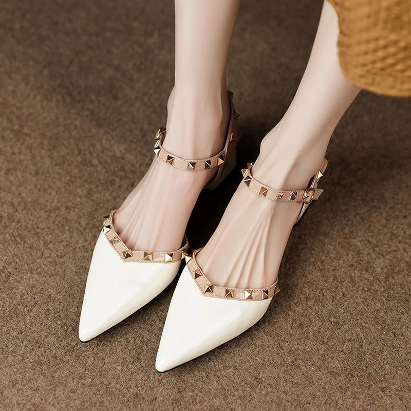 Classic Rivet Design Slingback Dating Shoes Low Heel Pumps