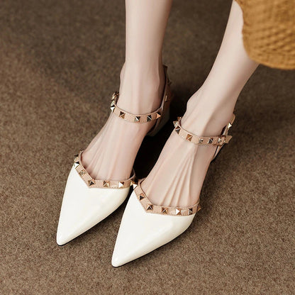 Classic Rivet Design Slingback Dating Shoes Low Heel Pumps