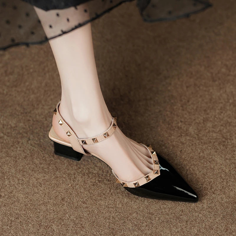 Classic Rivet Design Slingback Dating Shoes Low Heel Pumps