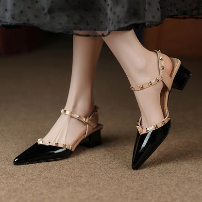 Classic Rivet Design Slingback Dating Shoes Low Heel Pumps