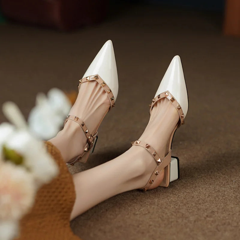 Classic Rivet Design Slingback Dating Shoes Low Heel Pumps