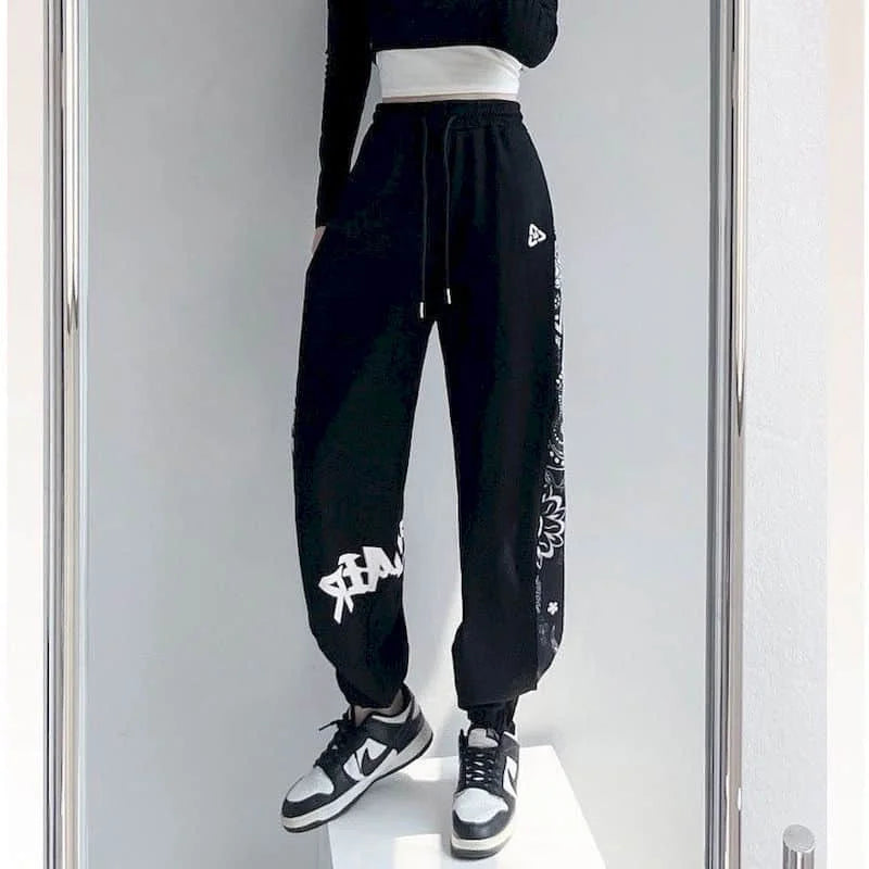 Korean High Street Style Loose Fit Elastic Sweatpants