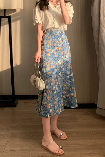 High Waist Print Fishtail Skirt