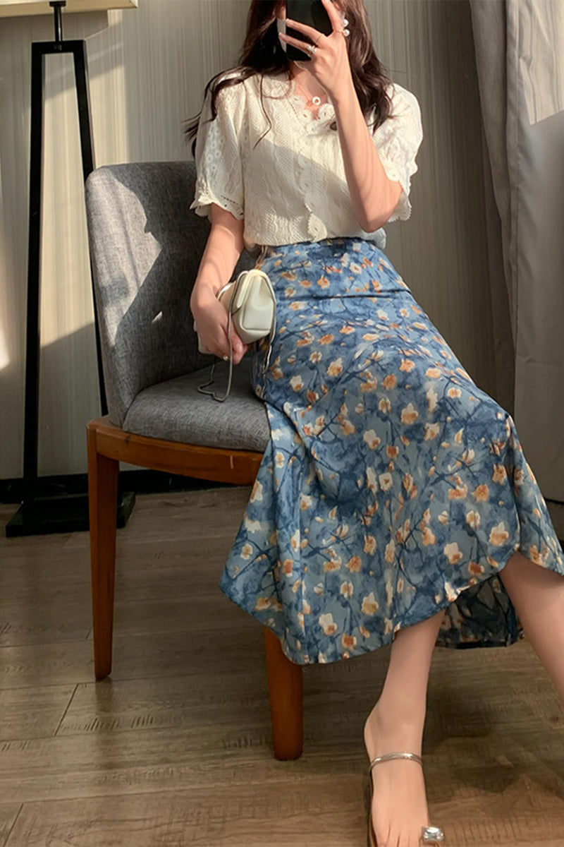 High Waist Print Fishtail Skirt