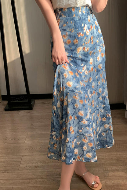 High Waist Print Fishtail Skirt