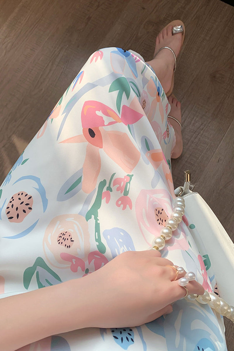 High Waist Fresh Print Midi Skirt