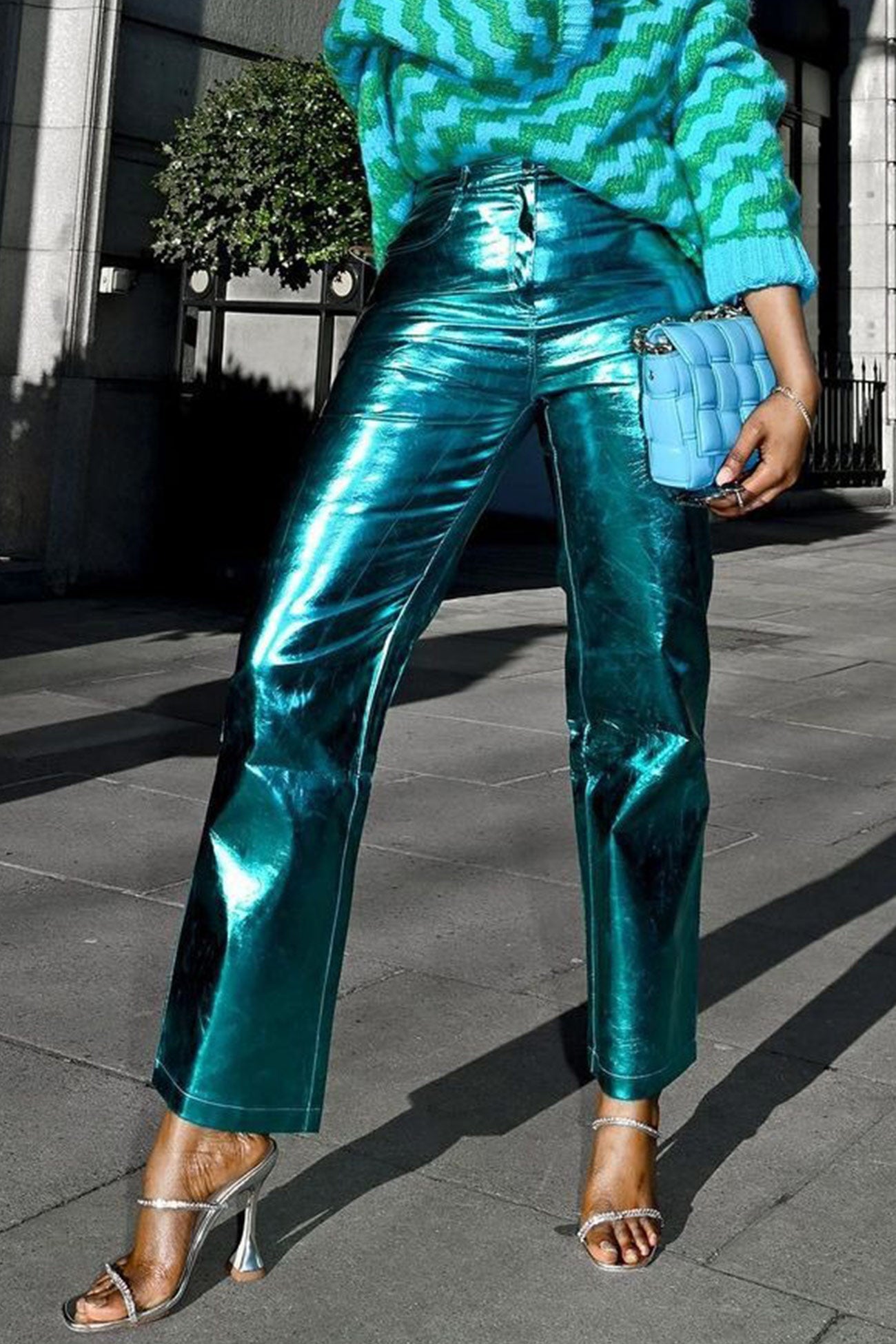 High Waist Glossy Pu Leather Long Pants