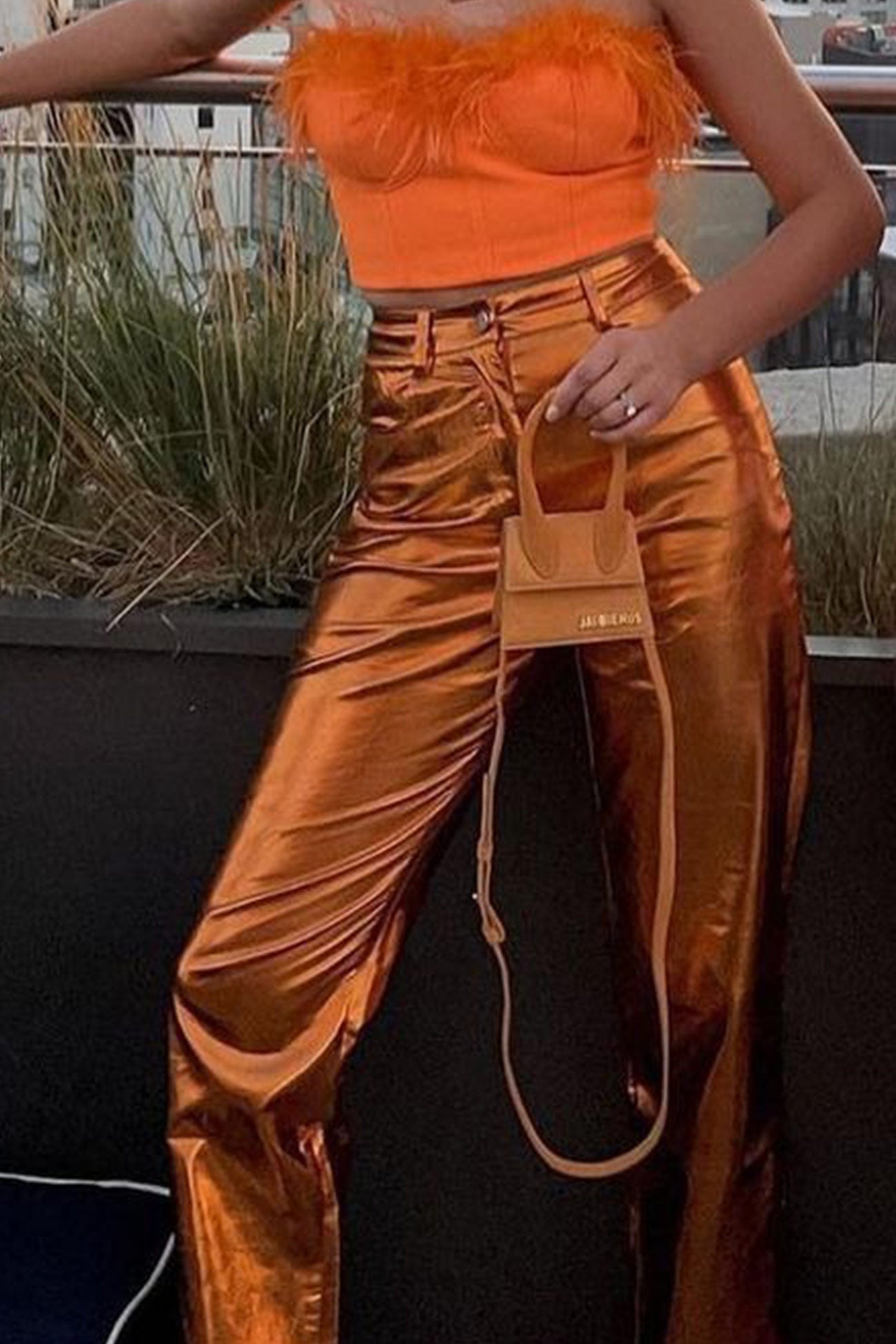High Waist Glossy Pu Leather Long Pants