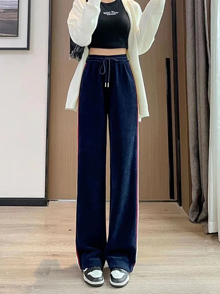 High Waist Wide Leg Thicken Warm Velvet Corduroy Sweatpants