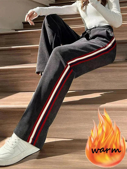 High Waist Wide Leg Thicken Warm Velvet Corduroy Sweatpants