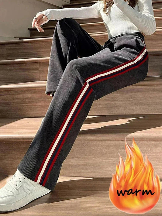 High Waist Wide Leg Thicken Warm Velvet Corduroy Sweatpants