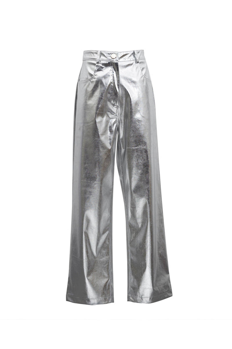 High Waist Reflective Pu Leather Pants