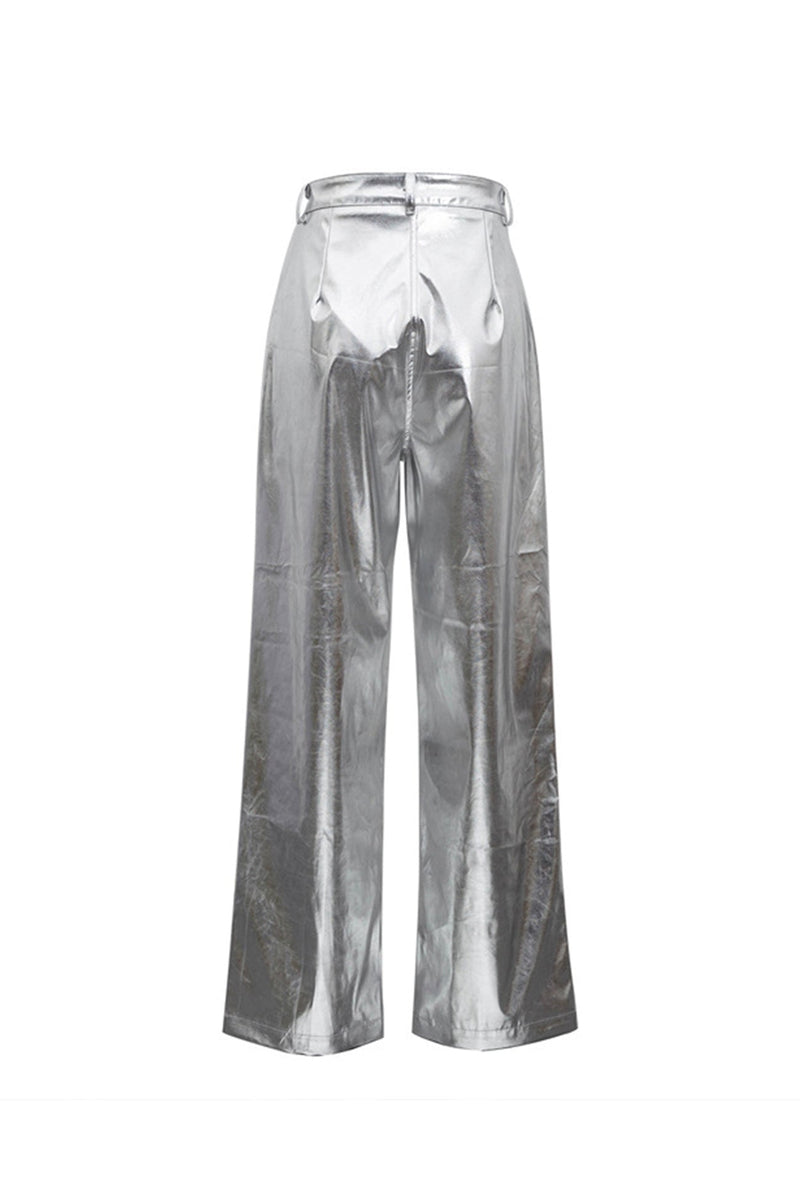 High Waist Reflective Pu Leather Pants