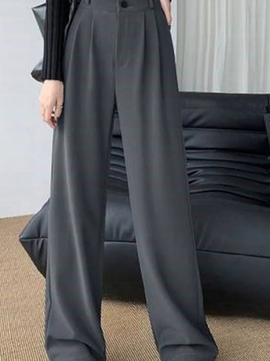 High Waist Wide Leg Pants for New Loose Straight Coffee Trousers Autumn Double Buttons Suit Pants Female