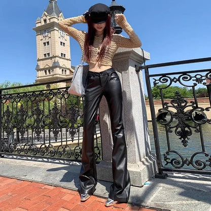 High Waist Pu Leather Harajuku Elastic Pants