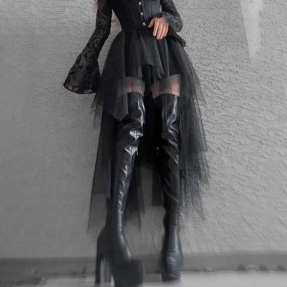 Net Yarn High-waisted Irregular for Gothic Style Summer Skirt