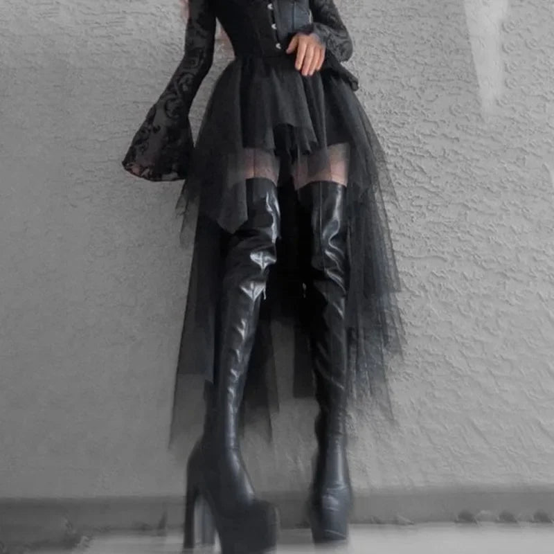 High Waisted Irregular Net Yarn Summer Gothic Clothes Skirt
