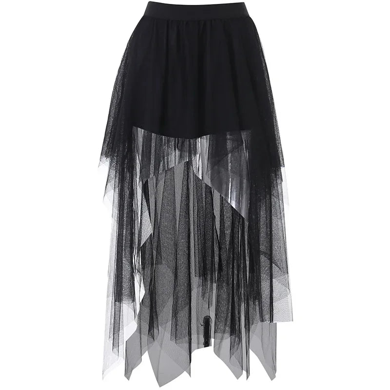 High Waisted Irregular Net Yarn Summer Gothic Clothes Skirt