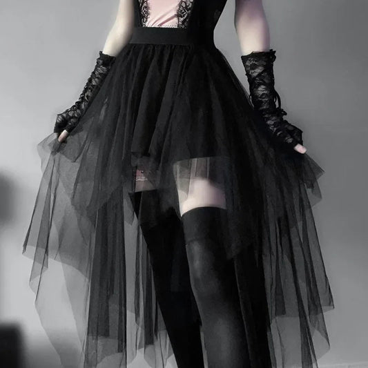 Net Yarn High-waisted Irregular for Gothic Style Summer Skirt