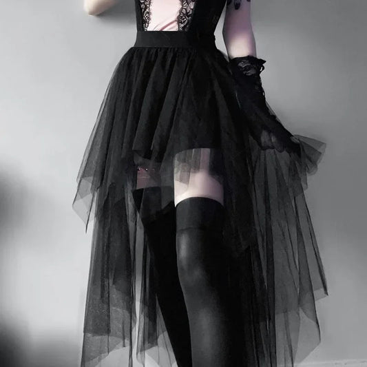 High Waisted Irregular Net Yarn Summer Gothic Clothes Skirt