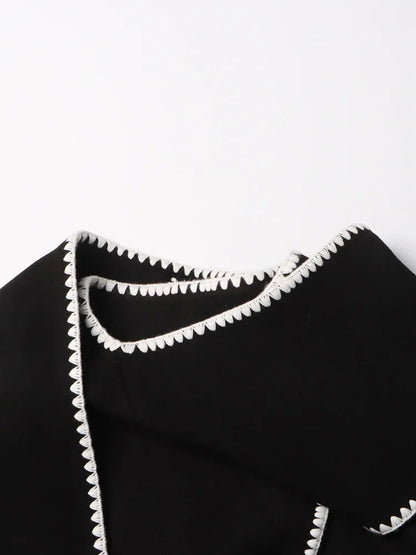 Hit Irregular Black Stand Long Spliced Single Trench Coat