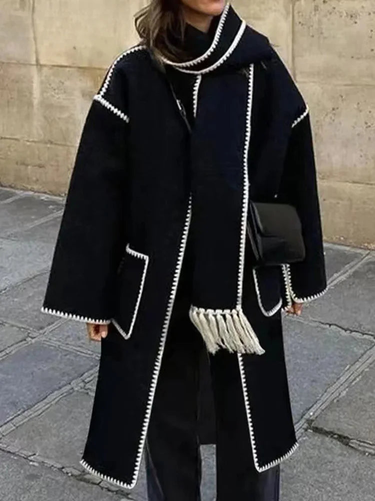 Hit Patchwork Loose Long Spliced Single Coat