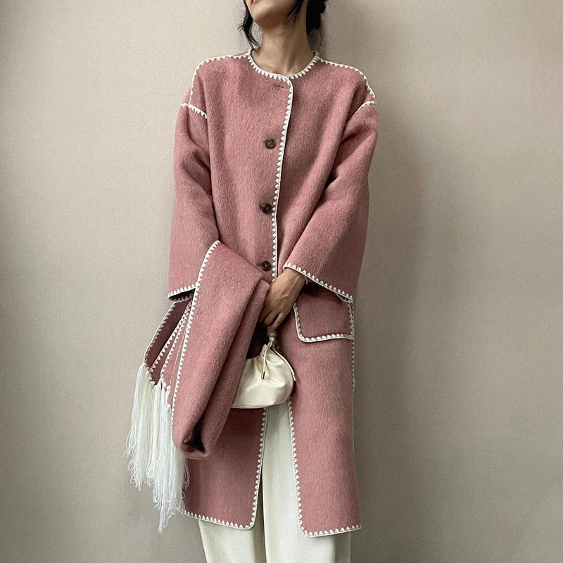 Hit Patchwork Loose Long Spliced Single Coat
